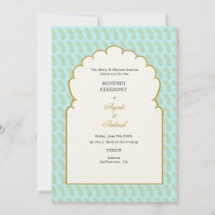 Elegant Aqua Arch Mehendi Ceremony Indian wedding  Invitation