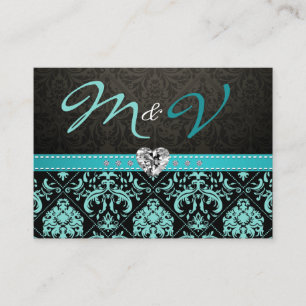 Elegant Aqua Blue and Black Damask RSVP Enclosure Card