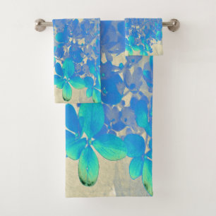 Elegant Aqua Blue and Grey Limelight Hydrangea Bath Towel Set
