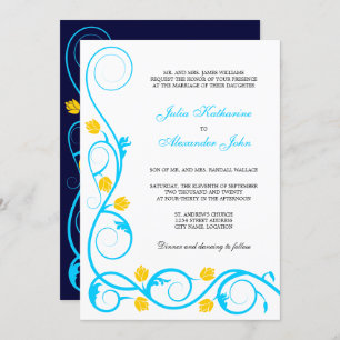 Elegant Aqua Blue and Yellow Swirls Invitation