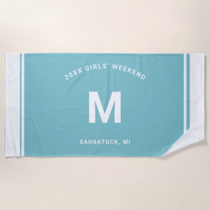 Elegant Aqua Blue  Border Script Monogram Letter  Beach Towel