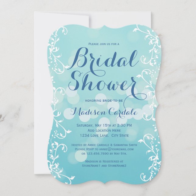 Elegant Aqua Blue Bridal Shower Invitations (Front)
