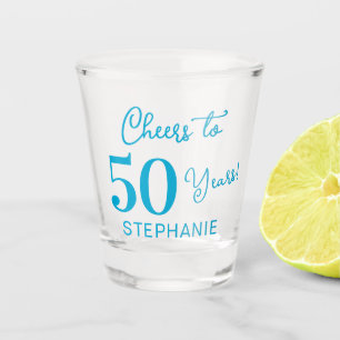 Elegant Aqua Blue Cheers to 50 Years 50th Birthday Shot Glass