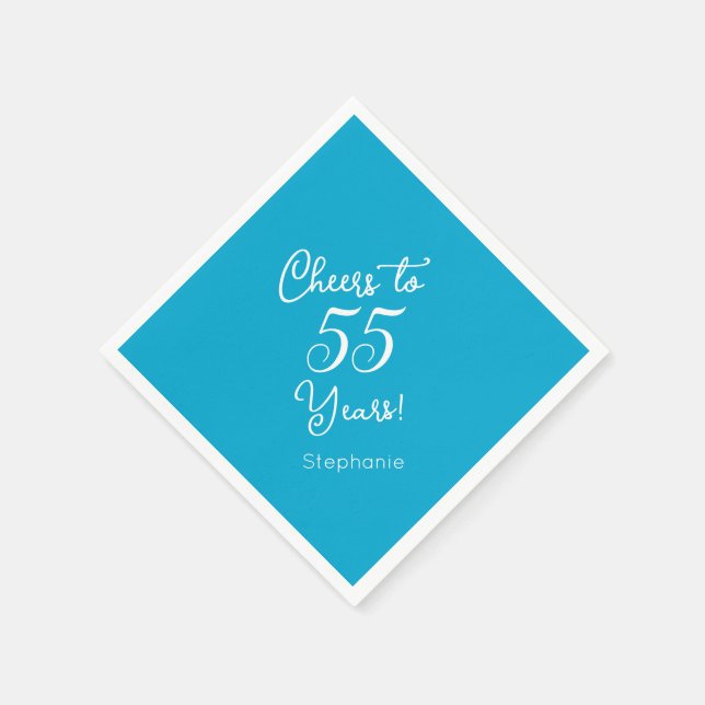 Elegant Aqua Blue Cheers to 55 Years 55th Birthday Napkin (Corner)