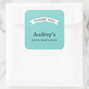 Elegant Aqua Blue Custom 30th Birthday Square Sticker