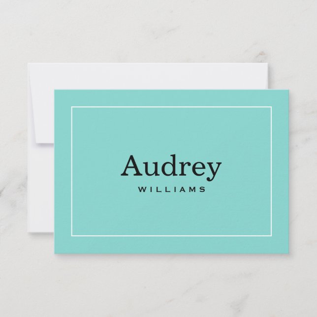 Elegant Aqua Blue Custom Bride Name Monogram Note Card (Front)