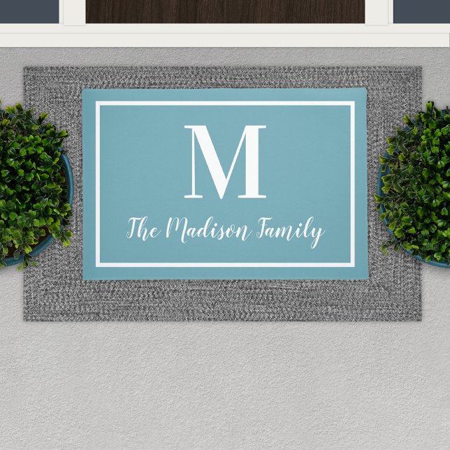 Elegant Aqua Blue Custom Monogram Initial Doormat (Creator Uploaded)