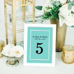 Elegant Aqua Blue Custom Wedding Monogram Table Number<br><div class="desc">Each table number card must be customised via Personalise it" and individually added to the shopping cart.  Two-sided card design with wedding monogram features a chic and sophisticated design in aqua / pool / robin's egg blue,  black,  and white colour scheme.</div>