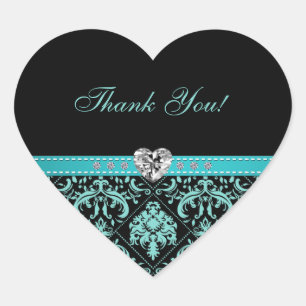 Elegant Aqua Blue Damask "Thank You" Stickers