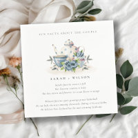 Elegant Aqua Blue Floral Teapot Fun Facts Wedding