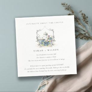 Elegant Aqua Blue floral Teapot Fun Facts Wedding Napkin