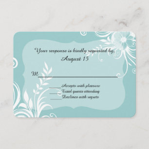 Elegant Aqua Blue Floral Wedding Response Card