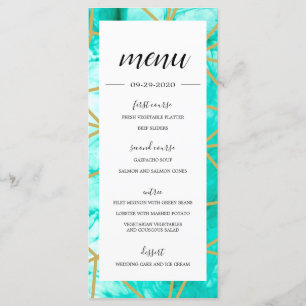 Elegant Aqua Blue Geometric Gold Menu