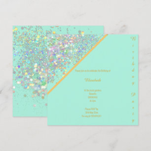 ELEGANT AQUA BLUE GOLD PASTEL SPOT BIRTHDAY 2 INVITATION
