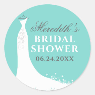 Elegant Aqua Blue Gown Bridal Shower Classic Round Sticker
