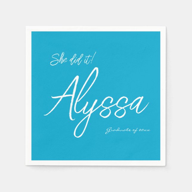 Elegant Aqua Blue Graduation Party She did it Napkin (Front)