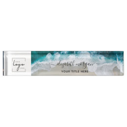 Elegant Aqua Blue Green Beach Script Logo Nameplate