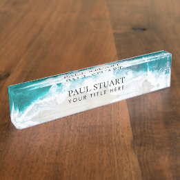 Elegant Aqua Blue Green Beach Script Nameplate
