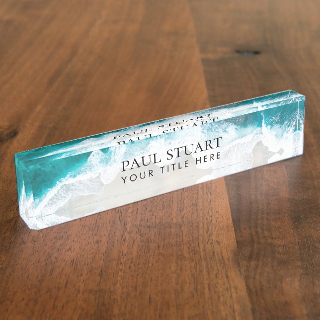 Elegant Aqua Blue Green Beach Script  Nameplate (Side)