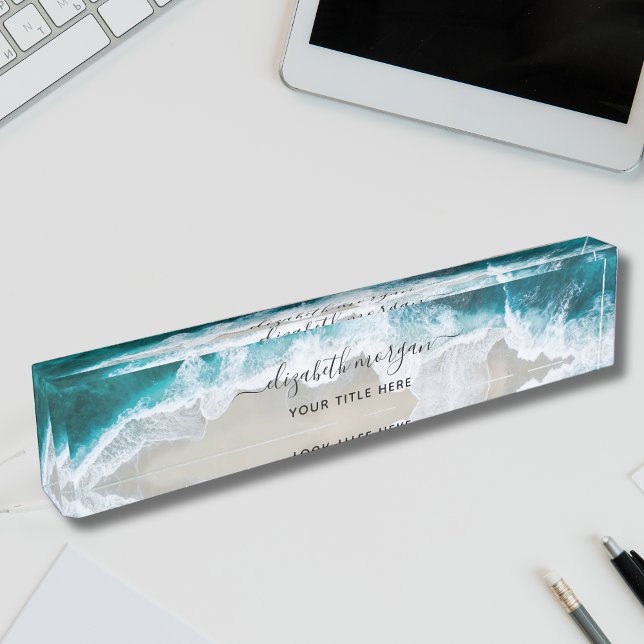 Elegant Aqua Blue Green Beach Signature Script Nameplate (Creator Uploaded)