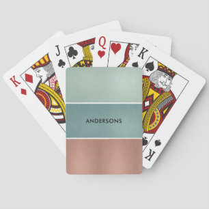 ELEGANT AQUA BLUE GREEN ROSE GOLD COPPER STRIPS PLAYING CARDS
