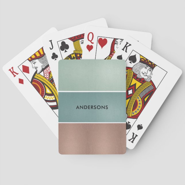ELEGANT AQUA BLUE GREEN ROSE GOLD COPPER STRIPS PLAYING CARDS (Back)