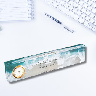 Elegant Aqua Blue Green Script Name Clock Desk Nam Nameplate