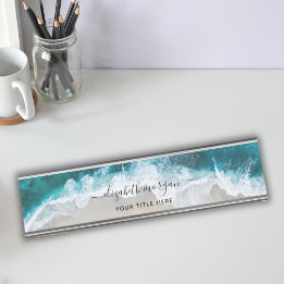 Elegant Aqua Blue Green Signature Script Name Desk Name Plate