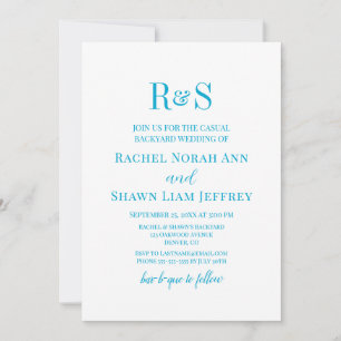 Elegant Aqua Blue Modern Monogram Backyard Wedding Invitation