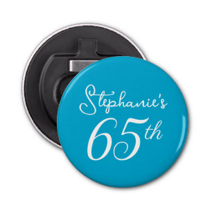 Elegant Aqua Blue Monogram 65th Birthday Party Bottle Opener