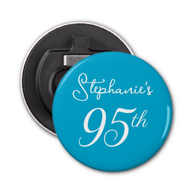 Elegant Aqua Blue Monogram 95th Birthday Party Bottle Opener (Front)