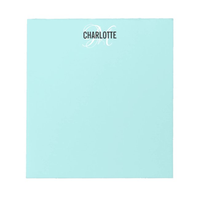 Elegant aqua blue monogram name notepad (Front)