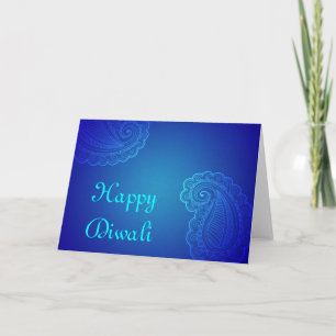 Elegant Aqua Blue Paisley Happy Diwali Card
