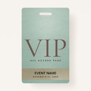 ELEGANT AQUA BLUE PALE GOLD VIP EVENT ACCESS PASS ID BADGE