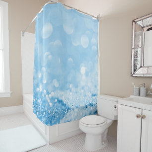 ELEGANT AQUA BLUE PATTERNED SHOWER CURTAIN