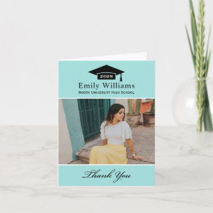 Elegant Aqua Blue Personalised Graduation Photo Thank You Card