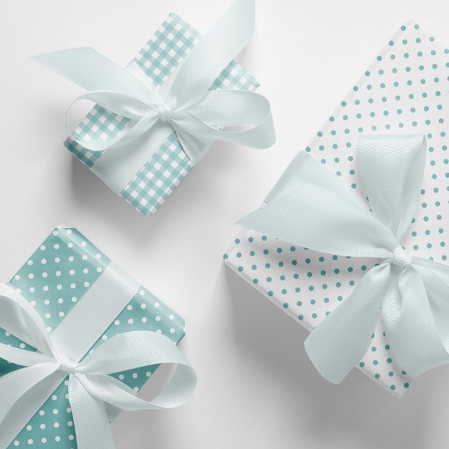 Elegant Aqua Blue Polka Dots Gingham Pattern Mix Wrapping Paper Sheet (Aqua blue and white polka dots and gingham checks pattern mix and match wrapping paper sheets.)