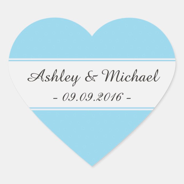 Elegant Aqua Blue Save the Date Heart Sticker (Front)