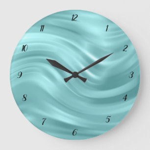 Elegant Aqua Blue Swirl Design Decorative Large Clock