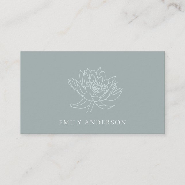 ELEGANT AQUA BLUE TEAL FAUX GOLD LOTUS FLORAL BUSINESS CARD (Front)
