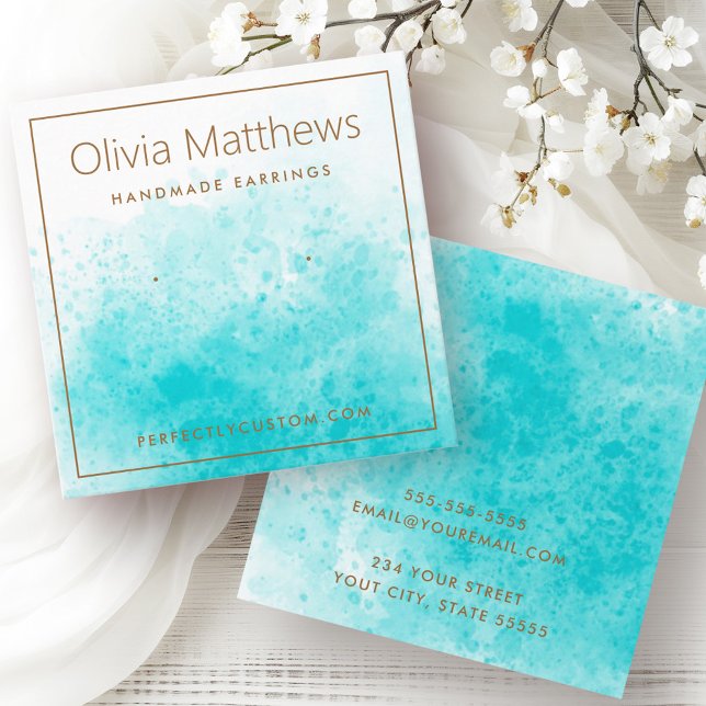 Elegant aqua blue watercolor earring card (Elegant aqua blue watercolor earring card)