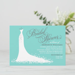 Elegant Aqua Blue Wedding Gown Bridal Shower Invitation
