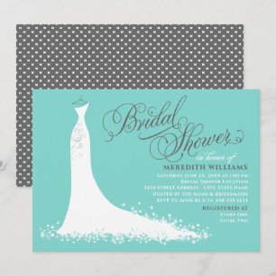 Elegant Aqua Blue Wedding Gown Bridal Shower Invitation