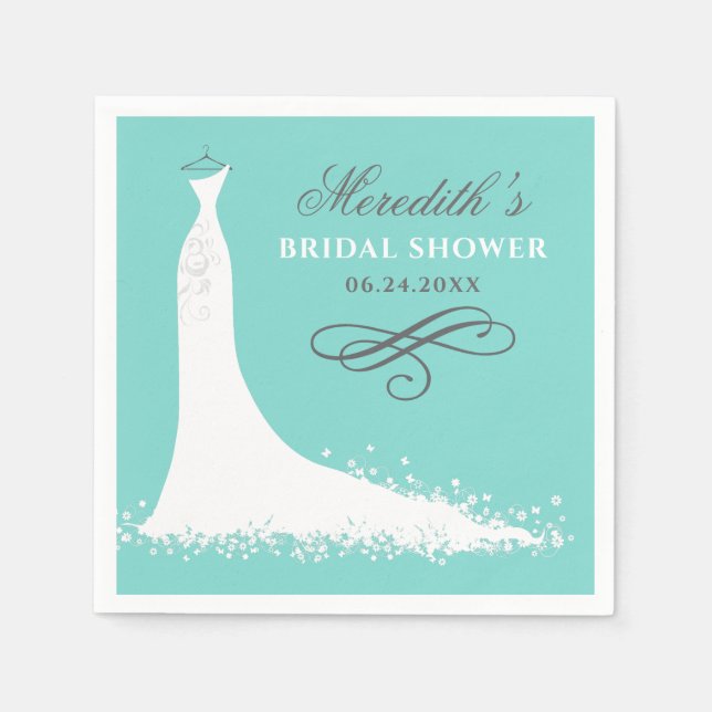 Elegant Aqua Blue Wedding Gown Bridal Shower Napkin (Front)