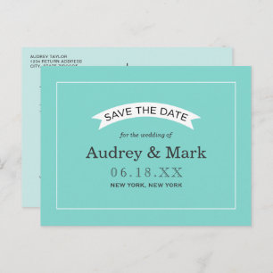 Elegant Aqua Blue Wedding Save the Date Announcement Postcard