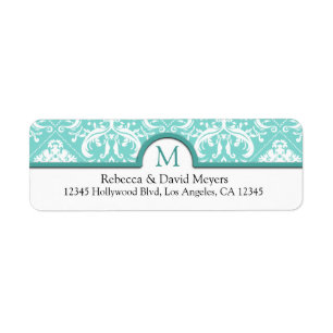 Elegant Aqua Blue & White Damask with Monogram