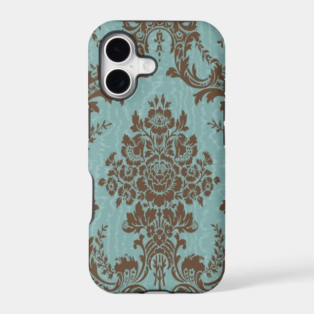 Elegant Aqua & Chocolate Damask Pattern | Vintage  (Back)