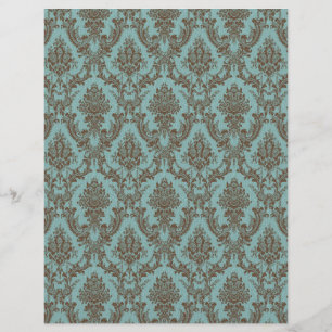 Elegant Aqua & Chocolate Damask Pattern Vintage