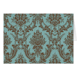 Elegant Aqua & Chocolate Damask Pattern Vintage