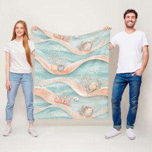 Elegant Aqua Coral Ocean Pattern Fleece Blanket